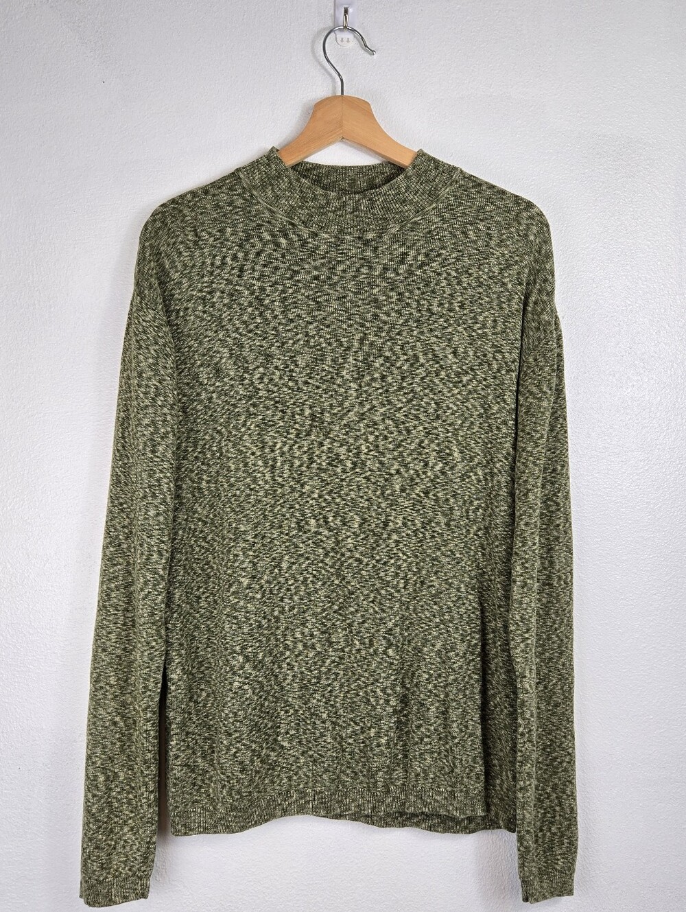 Claiborne Men's Silk Blend Marled Green Knit Sweater Soft Mock Neck Size Large